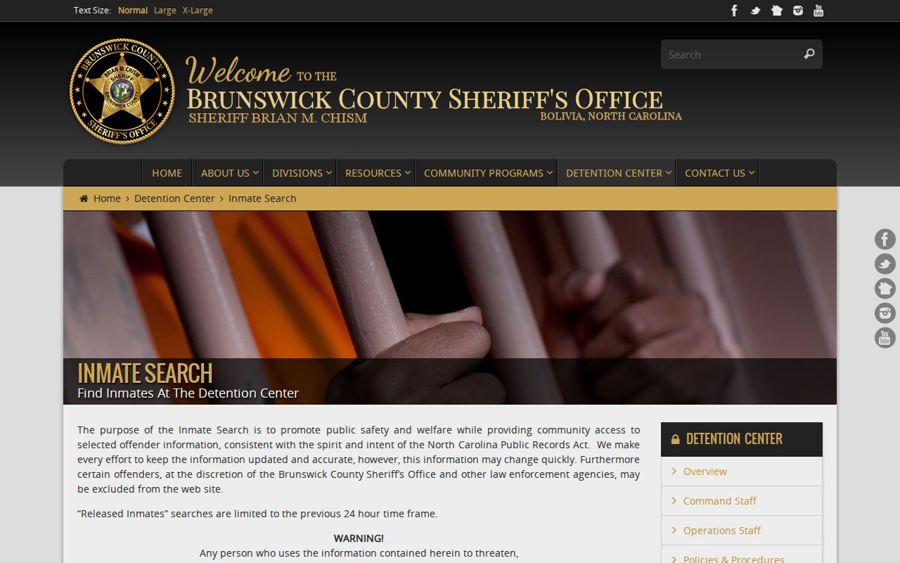 Leland resident lookup limits shown on the Brunswick detention search